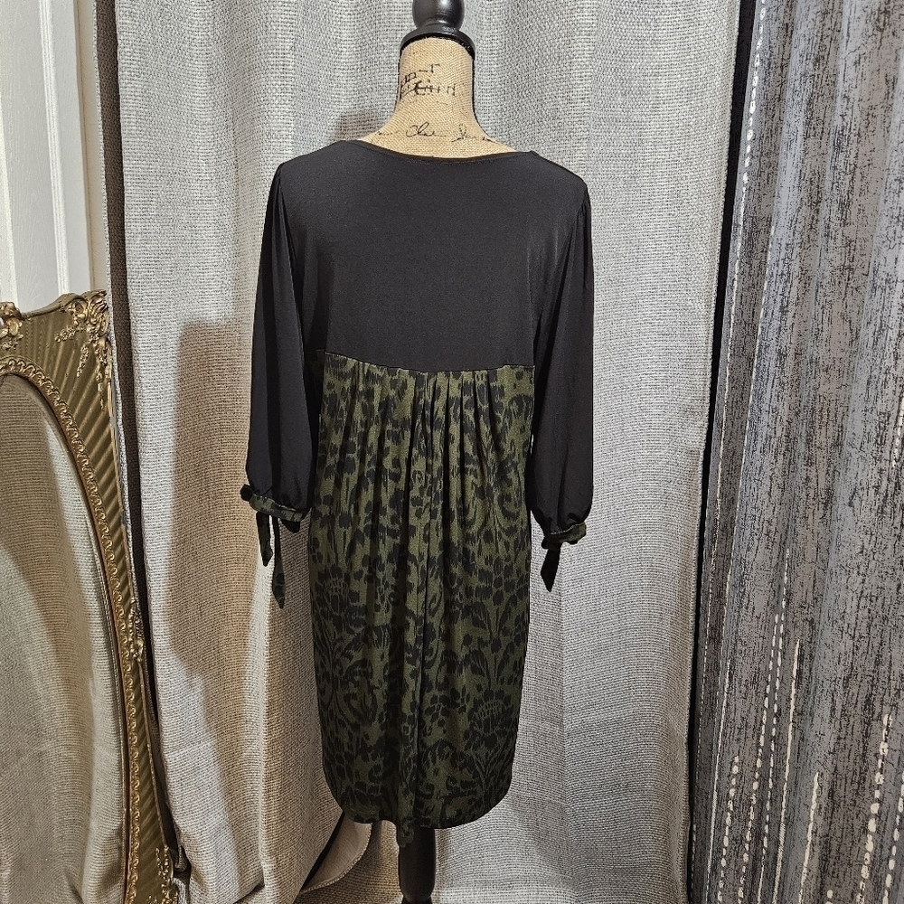 En Focus Olive Green & Black Print Dress Size 16W - Picture 3 of 11